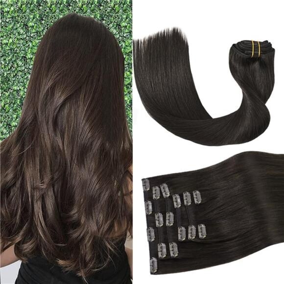 Dark Brown Clip in Hair Extensions Real Human Hair 70G 100% Remy Human
